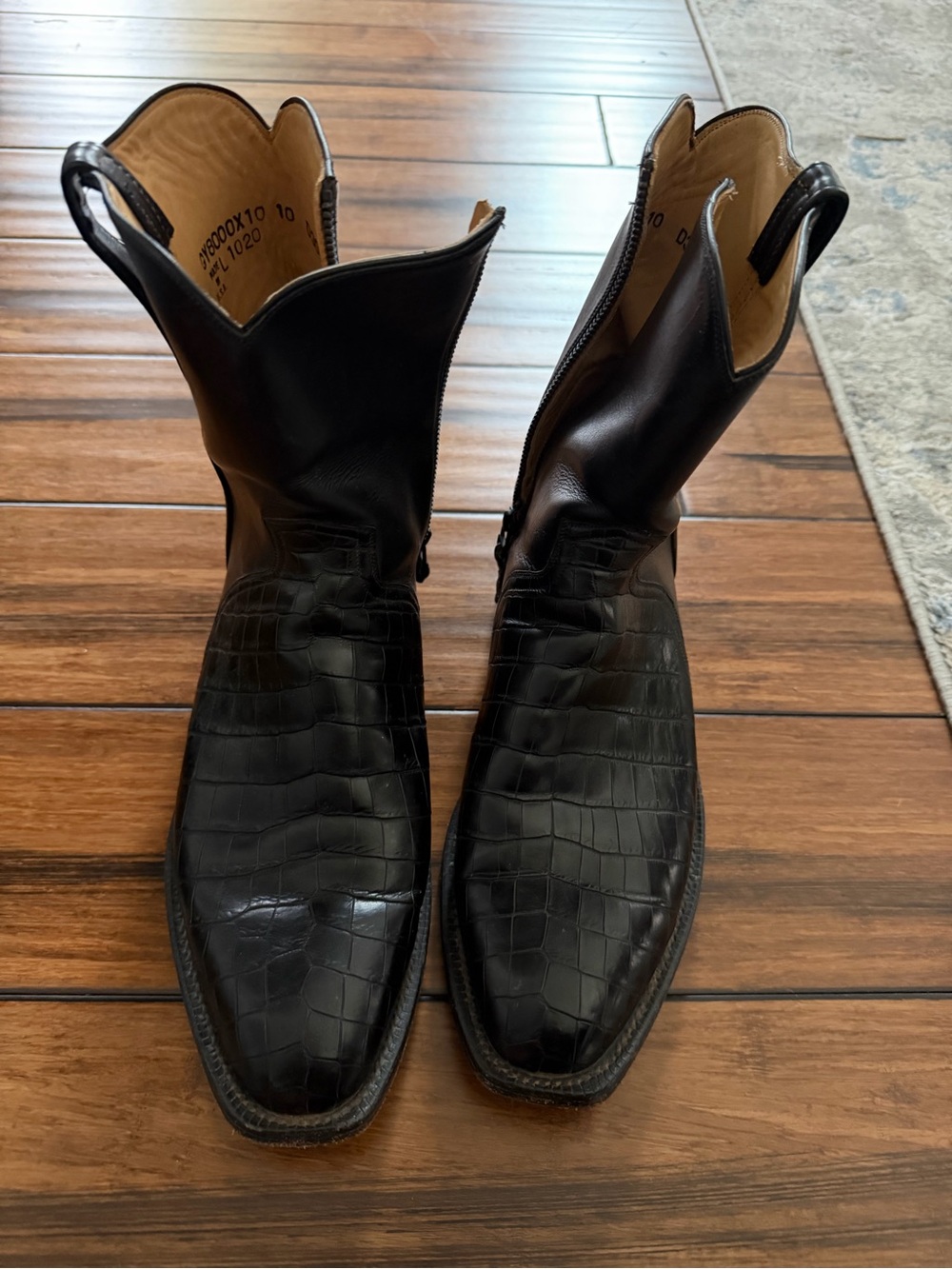 Lucchese Black Croc-Embossed Cowboy Boots with Side Zip
